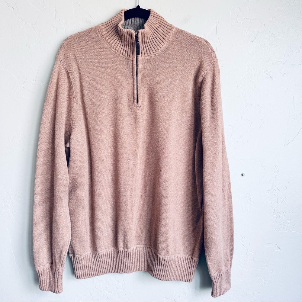 Eddie Bauer Men Beige 1-4 Zip Mock Neck Sweater Large EUC Career Coastal Preppy